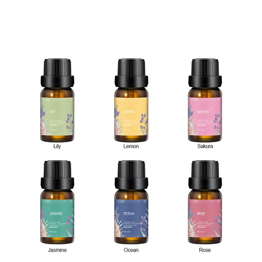 Essential Oils set. Fragrances: Lily, Lemon, Sakura, Jasmin, Ocean and Rose